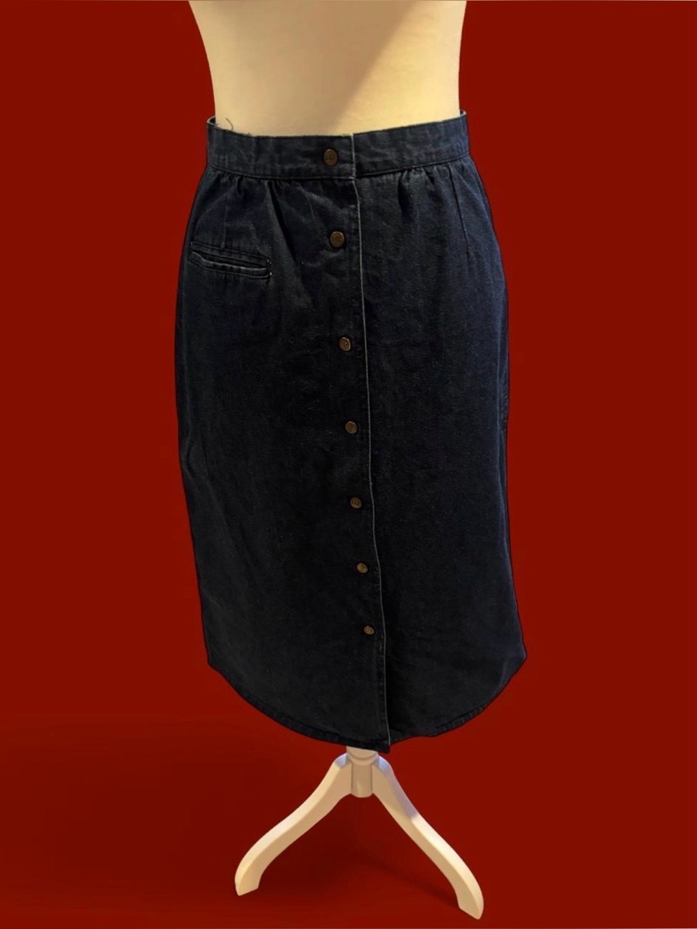 Vintage 80s Liz Claiborne Dark Wash Denim Midi Skirt Sz 8 High Waist